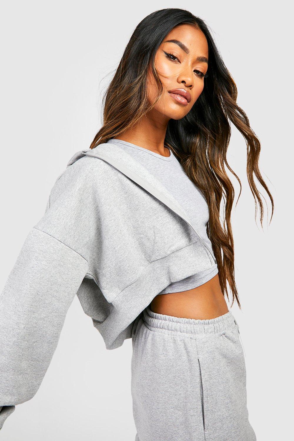 Grey cropped hoodie online tracksuit